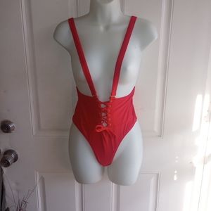 NWOT Ree Bees Swimwear Red Open Ta-Ta Swimsuit With Shoulder Straps Size Small
